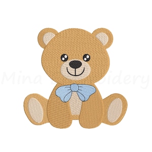 Diseño de bordado de osito de peluche sentado, diseño de bordado de animales, diseño de bordado a máquina, 4 tamaños, descarga instantánea