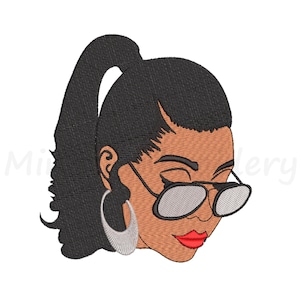 Afro Woman with Glasses Embroidery Design (Digital Download)