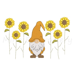 Motif de broderie machine Gnome tournesol (téléchargement instantané)