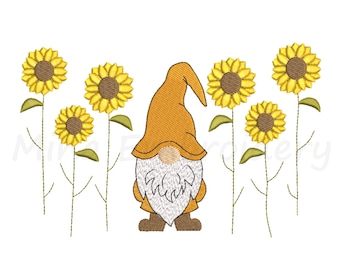 Sunflower Gnome Machine Embroidery Design (Instant Download)