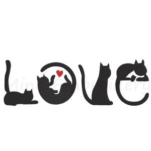 Love Cat&#39;s Embroidery Design, Machine Embroidery Design, 6 Sizes, Instant Download