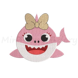 Baby Girl Shark Embroidery Design, Animal Embroidery Design, Machine Embroidery Design, 5 Sizes, Instant Download