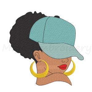 Afro Woman Face Embroidery Design, African Woman in Hat Embroidery Design, Machine Embroidery Design, 4 Sizes, Instant Download