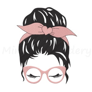 Woman Face Glasses Embroidery Design, Machine Embroidery Design,  4 Sizes, Instant Download