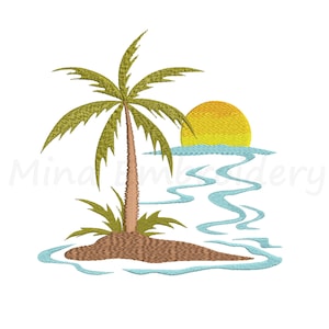 Summer Beach Embroidery Design, Palm Tree Embroidery Design, Machine Embroidery Design, 4 Sizes, Instant Download