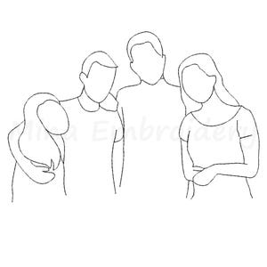 Family Line Art Embroidery Design: Parents and Children (Instant Download)