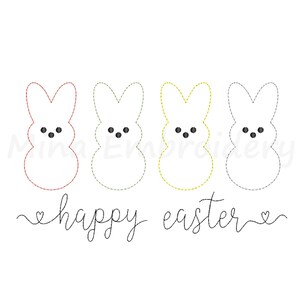 Peeps Bunny Embroidery Design: Happy Easter Line Art (Instant Download)