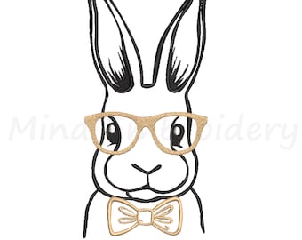 Easter Bunny with Glasses Embroidery Design (Digital Download)