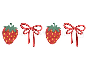 Coquette Strawberry Design, zomerborduurontwerp, machineborduurontwerp, 6 maten, Instant Download