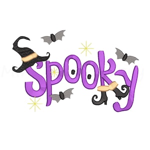 May include: Purple "Spooky" text with a witch's hat, bats, and stars.