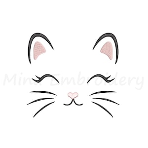 Cute Baby Cat Face Embroidery Design, Animal Embroidery Design, Machine Embroidery Design, 4 Sizes, Instant Download