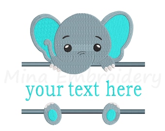 Baby Elephant Split Embroidery Design: Animal Applique (Instant Download)
