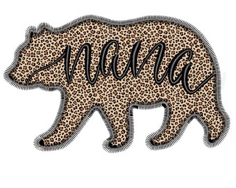 Nana Bear Zigzag Applique Embroidery Design, Machine Embroidery Design, 6 Sizes, Instant Download