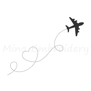 Airplane Heart Trail Embroidery Design: 5 Sizes (Instant Download)