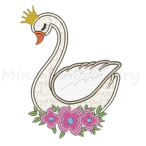 Swan Applique Embroidery Design, Animal Embroidery Design, Machine Embroidery Design, 4 Sizes,  Instant Download