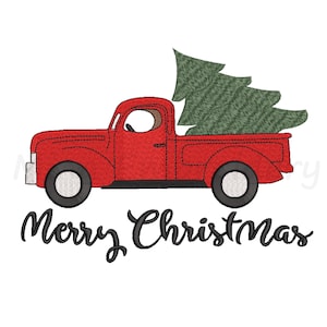 Christmas Tree Truck Embroidery Design, Machine Embroidery Design, 4 Sizes, Instant Download