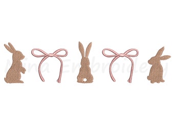 Coquette Bunny-borduurontwerp, Pasen-borduurontwerp, machineborduurontwerp, 6 maten, Instant Download