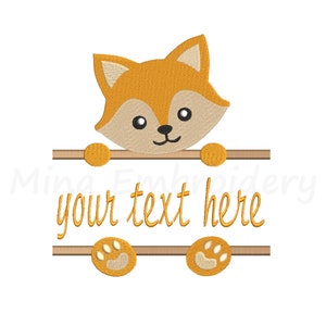 Baby Fox Embroidery Design: Split Frame, 4 Sizes (Instant Download)