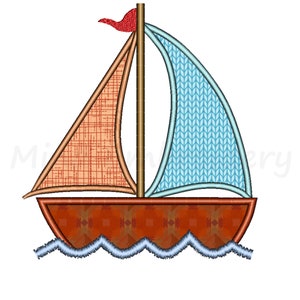 Sailboat Applique Embroidery Design, Machine Embroidery Design,  4 Sizes, Instant Download
