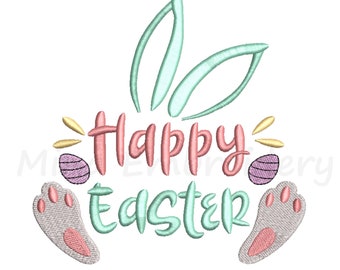 Happy Easter Bunny Embroidery Design: Spring Machine Embroidery (Instant Download)