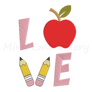 Apple Pencil刺繍デザイン、学校用刺繍デザイン、機械刺繍デザイン、4サイズ、すぐにダウンロード可能
