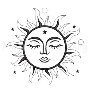 Sun Embroidery Design, Silhouette Embroidery Design, One Line Embroidery Design, 4 Sizes, Instant Download