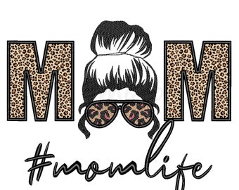 Mom Life Applique Embroidery Design: Leopard Print (Digital Download)