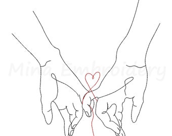 Lovers Embroidery Design, Love Hands Line Art Embroidery Design, Machine Embroidery Design, 4 Sizes, Instant Download