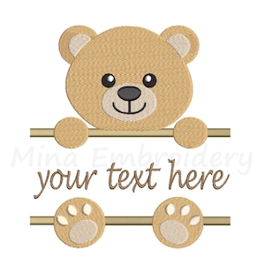 Split Baby Boy Bear Embroidery Design, Animal Embroidery Design, Machine Embroidery Design, 4 Sizes, Instant Download