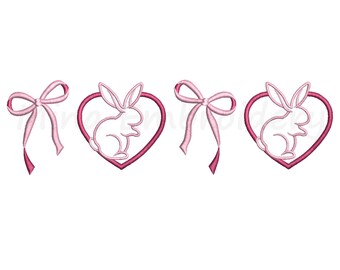 Coquette Bunny Heart-borduurontwerp, Pasen-borduurontwerp, machineborduurontwerp, 5 maten, Instant Download