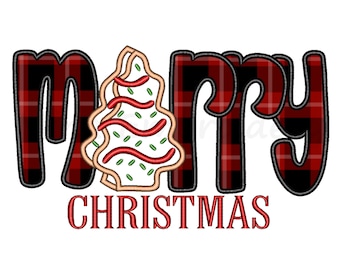 Christmas Tree Cake Applique Embroidery Design, 4 Sizes, Instant Download
