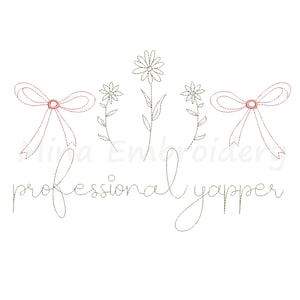 Coquette Professional Yapper Embroidery Design, Floral Embroidery Line Art Embroidery, Machine Embroidery Design, 5 Sizes, Instant Download