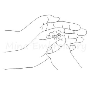 Mom Dad Baby Hands Embroidery Design, Family Line Art Embroidery Design, Machine Embroidery Design, 6 Sizes, Instant Download