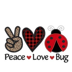 Peace Love Bug Applique Embroidery Design (Instant Download)