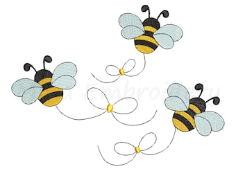 Coquette Bee Embroidery Design: Triple Bee, 5 Sizes (Instant Download)