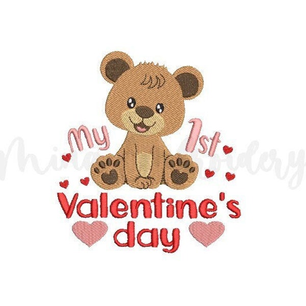 My 1st Valentine's Day Embroidery Design, Love Teddy Bear Embroidery Design, 4 Sizes, Instant Download