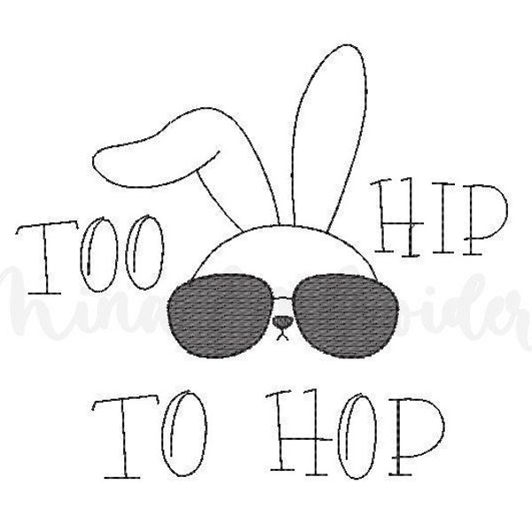 Too Hip To Hop Bunny Embroidery Design, Bunny Line Art Embroidery Design, Machine Embroidery Design, 5 Sizes, Instant Download