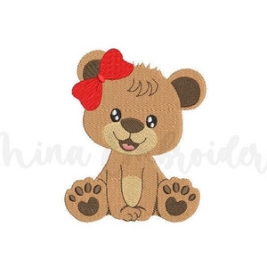 Cute Baby Girl Bear Embroidery Design, Animal Embroidery Design, Machine Embroidery Design,   4  Sizes,  Instant Download