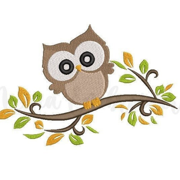 Baby Owl Embroidery Design on Tree Branch, Animal Embroidery Design, Machine Embroidery Design, 5 Sizes, Instant Download