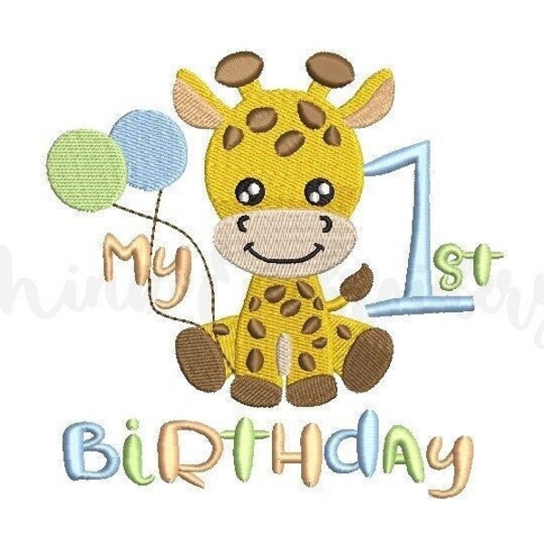 Mein 1. Geburtstag Stickmuster, Baby Giraffe Stickmuster, Maschinenstickmuster, 3 Größen, Sofortiger Download