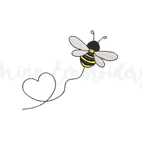 MINI Bee Heart Embroidery Design, Machine Embroidery Design, 6 Sizes, Instant Download