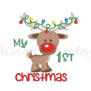 My 1st Reindeer Christmas Embroidery Design, My First Christmas Embroidery Design, 3 Sizes, Instant Download