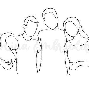 Family Embroidery Design, Parents and Children Line Art Embroidery ...