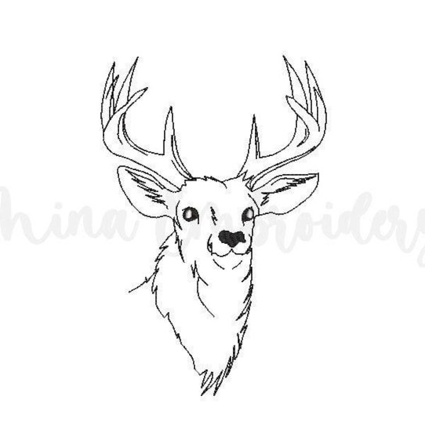 Deer Head Embroidery Design, Christmas Line Art Embroidery Design, Machine Embroidery Design, 6 Sizes, Instant Download