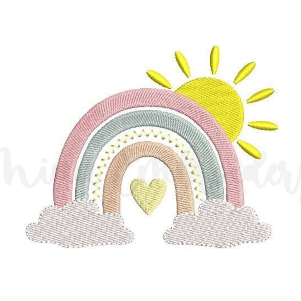 Sunshine Rainbow Embroidery Design, Boho Rainbow Embroidery Design, Machine Embroidery Design, 4 Sizes, Instant Download