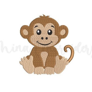 Sitting Baby Monkey Embroidery Design, Animal Embroidery Design, Machine Embroidery Design, 5 Sizes, Instant Download image 1