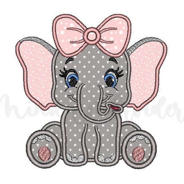 Baby Girl Elephant Applique Embroidery Design, Animal Embroidery Design, Machine Embroidery Design, 3 Sizes, Instant Download