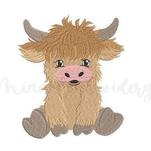 Baby Boy Highland Cow Embroidery Design, Animal Embroidery Design, Machine Embroidery Design, 4 Sizes, Instant Download image 1