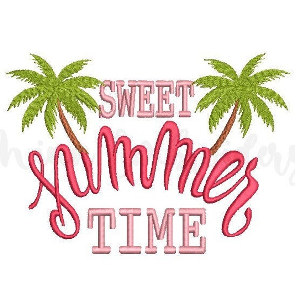 Sweet Summer Time Embroidery Design, Palm TreeEmbroidery Design, Machine Embroidery Design, 5 Sizes, Instant Download