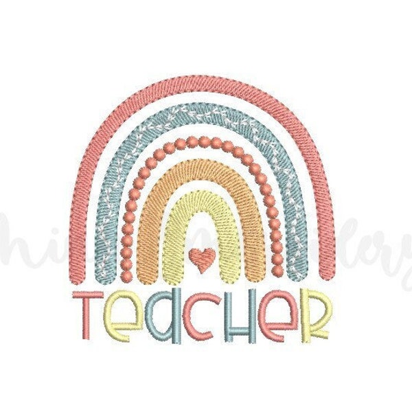 Teacher Rainbow Embroidery Design, Machine Embroidery Design, 4 Sizes, Instant Download